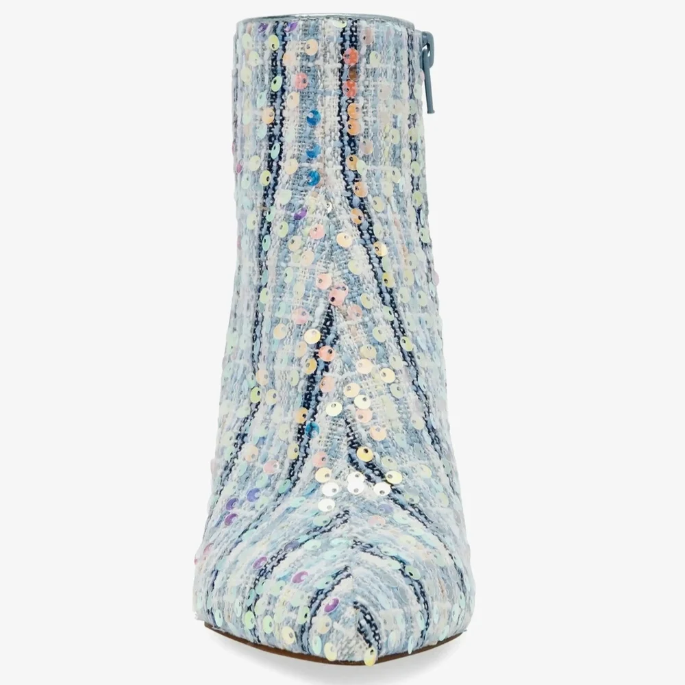 New Betsey Johnson Stylish Blue Multi Sequin Ankle Boots - Picture 3 of 8